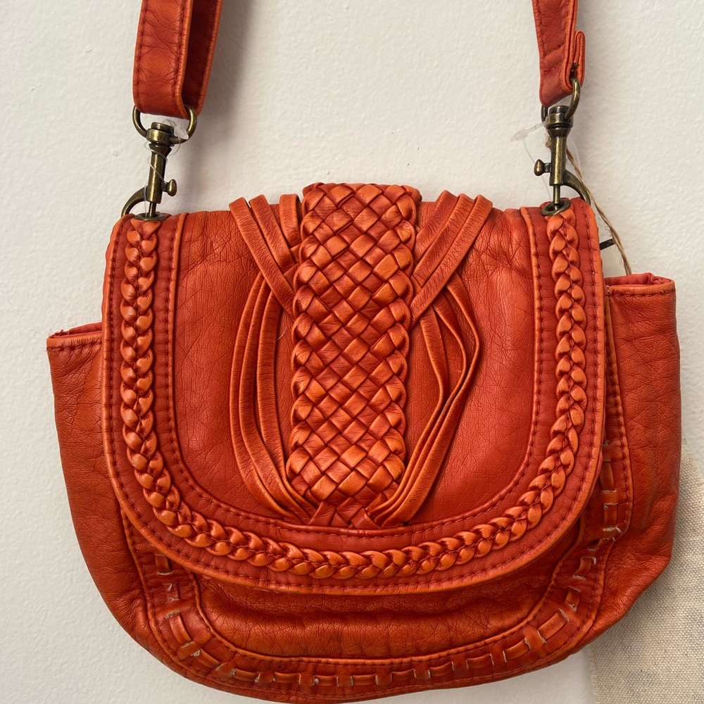 Burnt Orange Braided Shoulder Bag